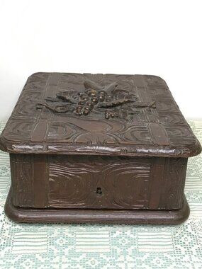 Ornate Carved Black Forest Wood Box with Concealed Compartments, AT FAULT